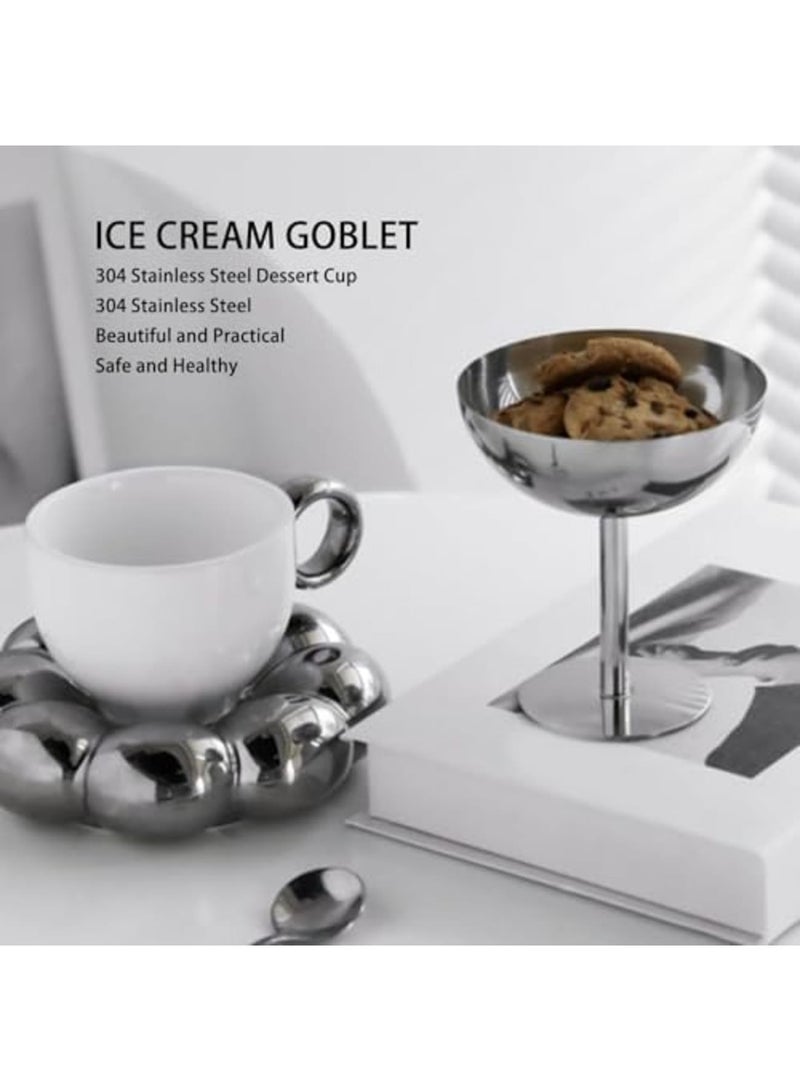 SYOSI 2 قطع أكواب آيس كريم من الفولاذ المقاوم للصدأ مع قاعدة مدعومة وقاع مستقر، أوعية تقديم حلوى معدنية متينة لزبادي، سلطة، وفواكه، مثالية للحفلات، المنزل، المطاعم، والاستخدام الخارجي - Image 2