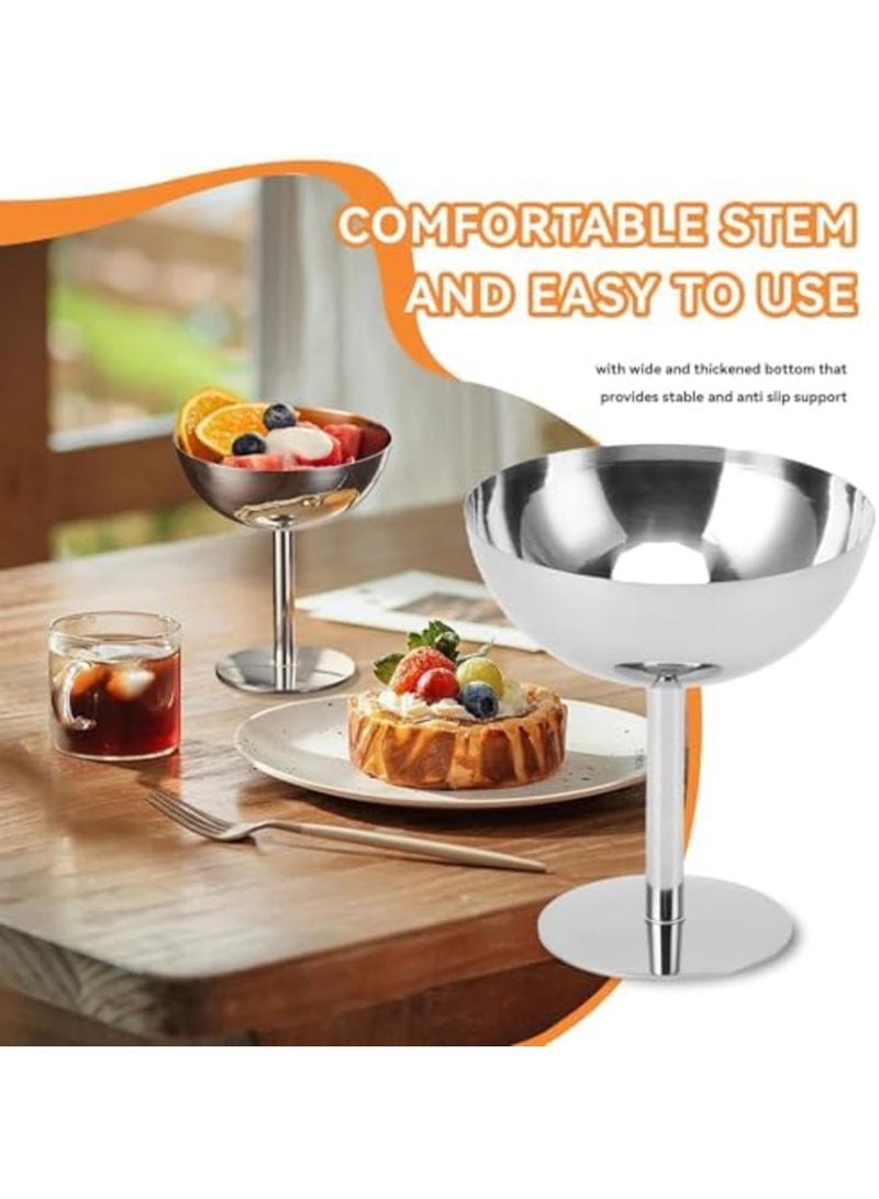 SYOSI 2 قطع أكواب آيس كريم من الفولاذ المقاوم للصدأ مع قاعدة مدعومة وقاع مستقر، أوعية تقديم حلوى معدنية متينة لزبادي، سلطة، وفواكه، مثالية للحفلات، المنزل، المطاعم، والاستخدام الخارجي - Image 3