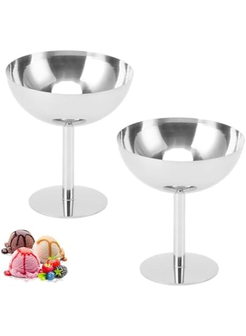 SYOSI 2 قطع أكواب آيس كريم من الفولاذ المقاوم للصدأ مع قاعدة مدعومة وقاع مستقر، أوعية تقديم حلوى معدنية متينة لزبادي، سلطة، وفواكه، مثالية للحفلات، المنزل، المطاعم، والاستخدام الخارجي - Image 1