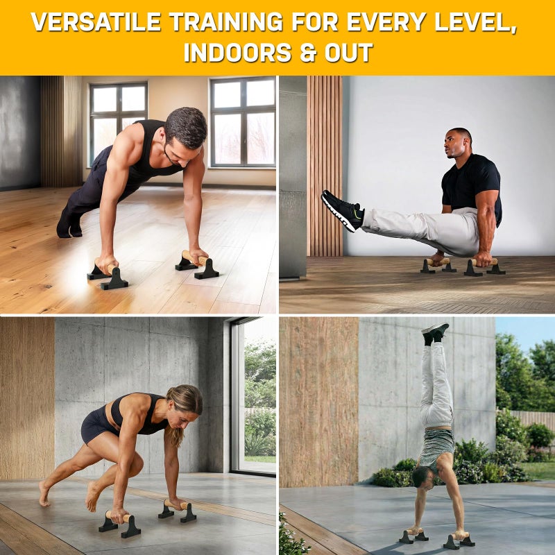 Double Circle Parallettes Push Up Bar with Ergonomic Wooden Handles - Calisthenics Equipment - Non-slip Parallel Bars for Strength Training and Calisthenics - Pushup Handles Parallettes Bars - Image 4