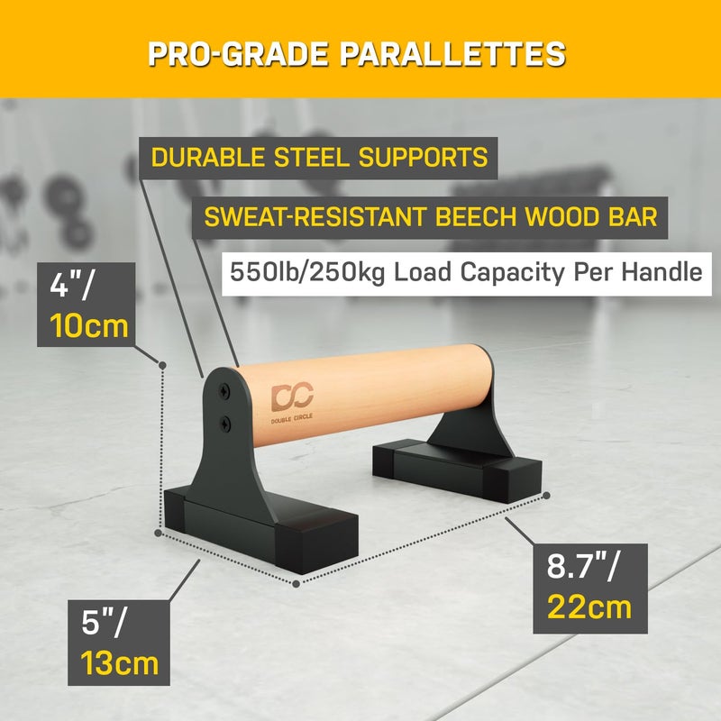 Double Circle Parallettes Push Up Bar with Ergonomic Wooden Handles - Calisthenics Equipment - Non-slip Parallel Bars for Strength Training and Calisthenics - Pushup Handles Parallettes Bars - Image 3