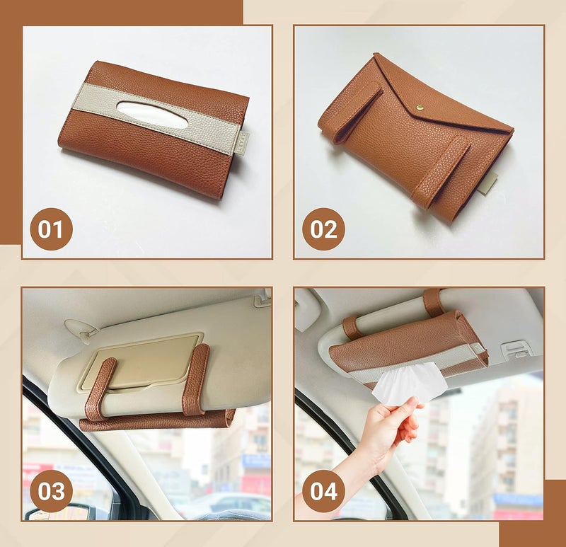 LEART Car Tissue Holder Leather – Visor Tissue Box Holder for Car | Tissue Box for Car | Car Accessories Interior | Car Tissue Box | Visor Tissue Box Holder (Caramel Visor) - Image 4