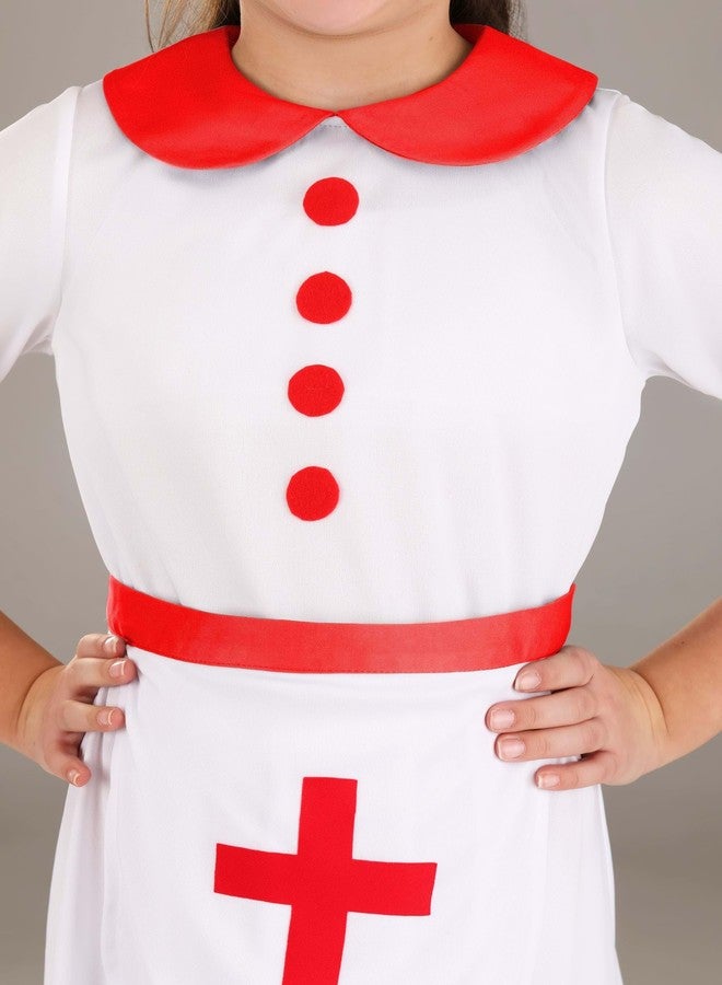 Fun Costumes Girl's Classic Nurse Costume Dress, Apron, Red Cross Halloween Caregiver Outfit - Small/Medium - White - Image 5