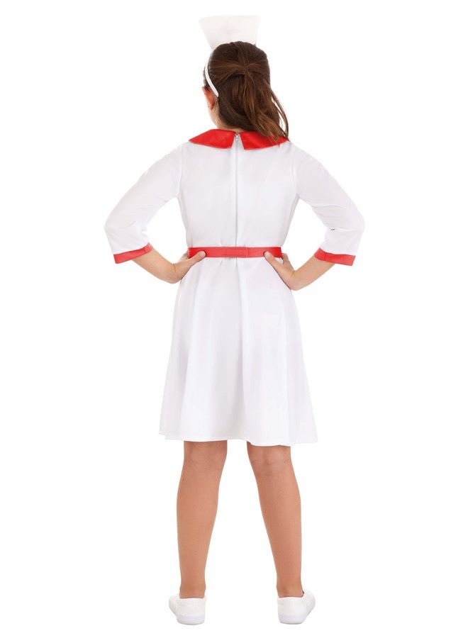 Fun Costumes Girl's Classic Nurse Costume Dress, Apron, Red Cross Halloween Caregiver Outfit - Small/Medium - White - Image 3