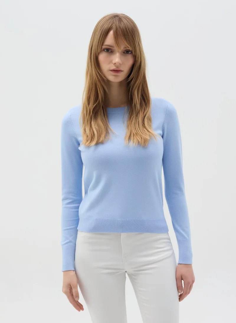 او في اس Top With Round Neck And Long Sleeves