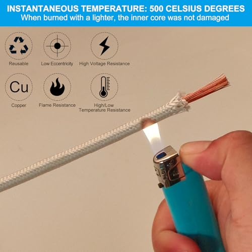 PATIKIL 16.4Ft 11AWG High Temperature Wire, -60-350 Degrees Celsius Mica Glass Fiber Electronic Wire Insulated Heat Resistant Electronical Flexible Cable for Lamp Boiler Heater, White - Image 5