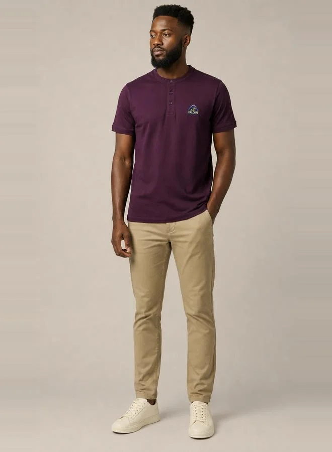 Take Two Burgundy Falcon Logo Short Sleeves Henley T-Shirt By Falcon