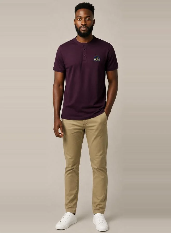 Take Two Burgundy Falcon Logo Short Sleeves Henley T-Shirt By Falcon