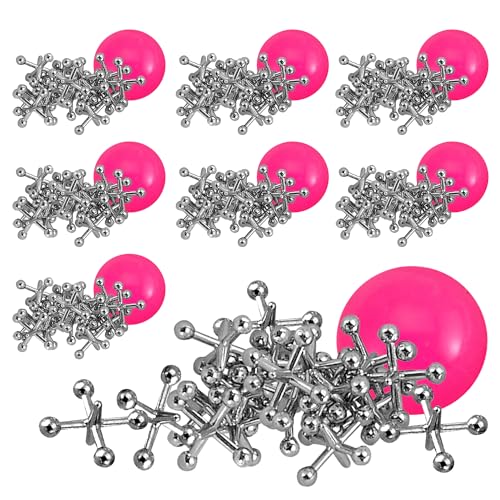Playbees Metal Jacks Game Set 24 Sets Retro Kids Entertainment with Metallic Jacks and Bouncy Ball Classic Jacks Game for Fun and Skill Development - Image 1