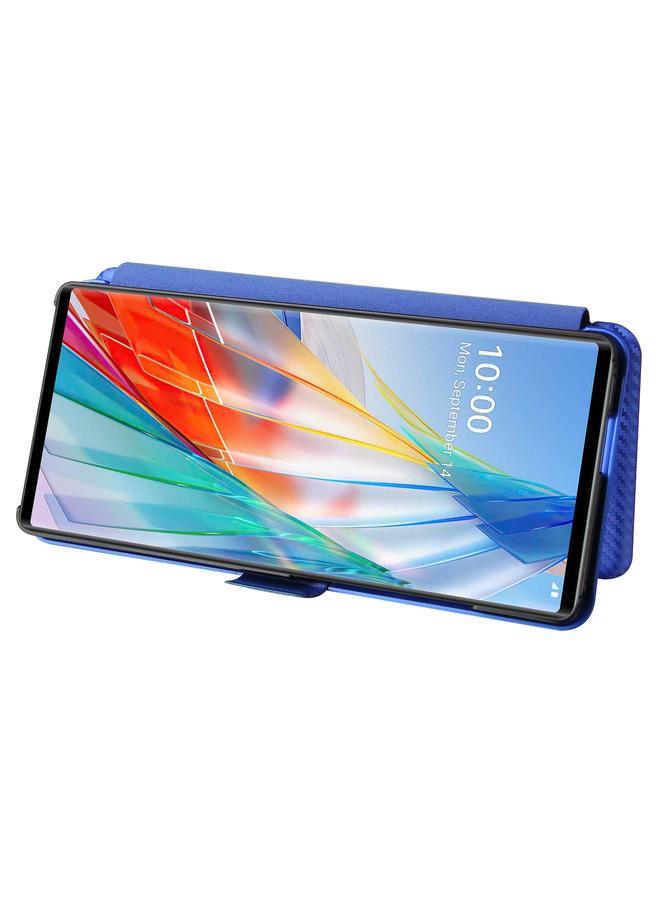 اس-توب جراب لهاتف LG Wing 5G مع مشبك من ألياف الكربون، جراب قلاب أفقي من مادة TPU + PC + جلد PU مع فتحة بطاقة - Image 3
