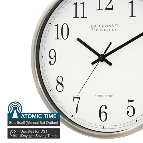 La Crosse Technology 12 Inch Atomic Analog Wall Clock, Aluminum (WT-3126B) - Image 2