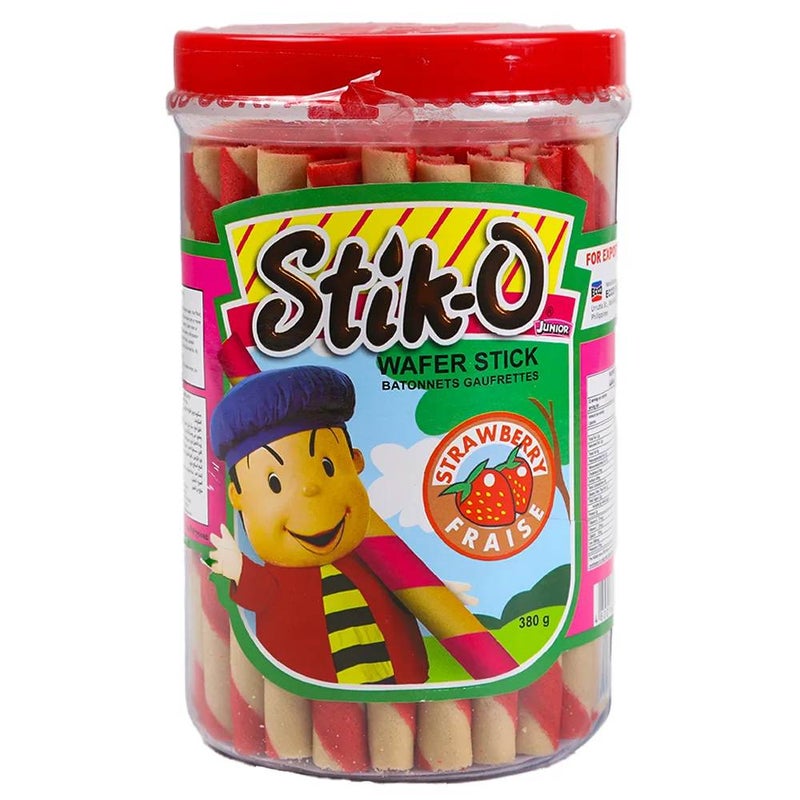 STICK-O عصي الوافر بالفراولة من ستك-أو لفة مقرمشة لذيذة مع كريمة خفيفة حشوة خفيفة عصا الوافر 380 جرام - Image 1