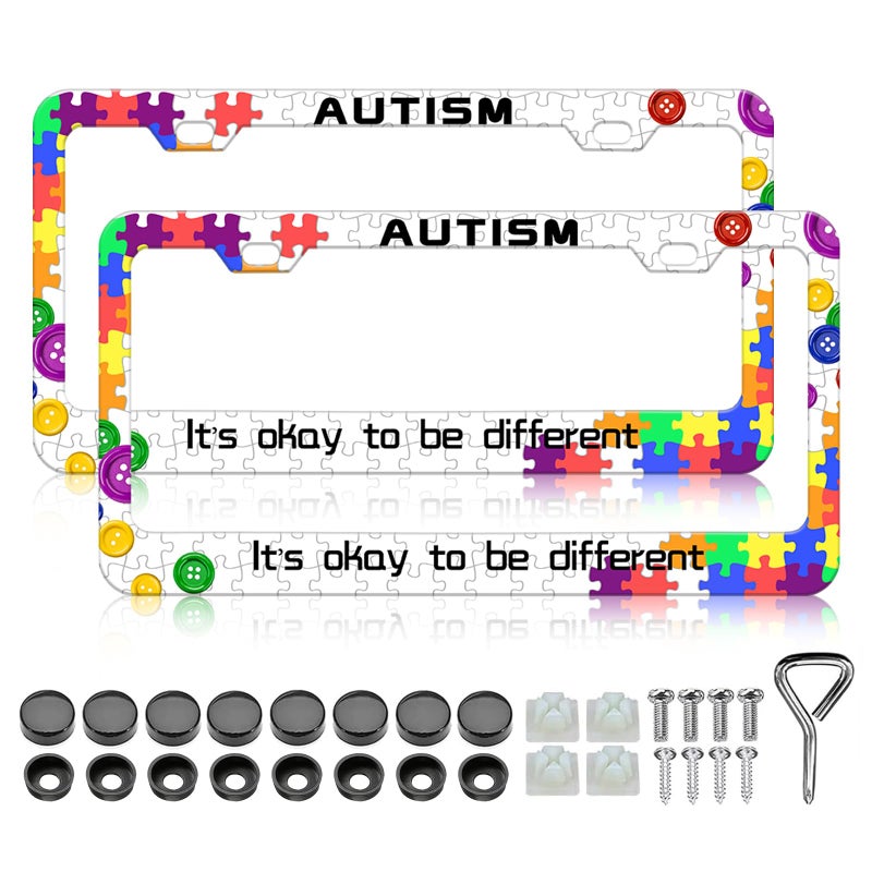 LIN KANG Personalized Autism License Plate Frames 2 Pack Awareness Puzzle Aluminum Metal License Plate Holder Covers RustProof Waterproof Car Decorative Tag Frames for Standard US 12x6 Inch - Image 3
