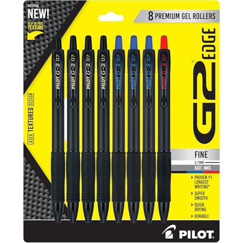 PILOT G2 Edge Assorted Premium Gel Roller Pens, 0.7 mm Fine Point Pens, Sensory Writing Experience, 8ct Box - Ideal for School, Journaling & Office Writing - Image 1