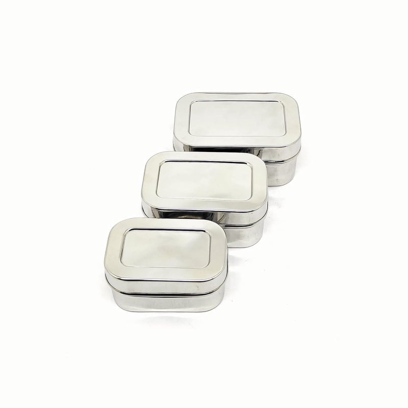 Kissan Stainless Steel Mini Rectangle Storage Box | Containers With Lid Set Of 3 Pcs |150 Ml, 200 Ml & 250 Ml|, Silver - Image 1