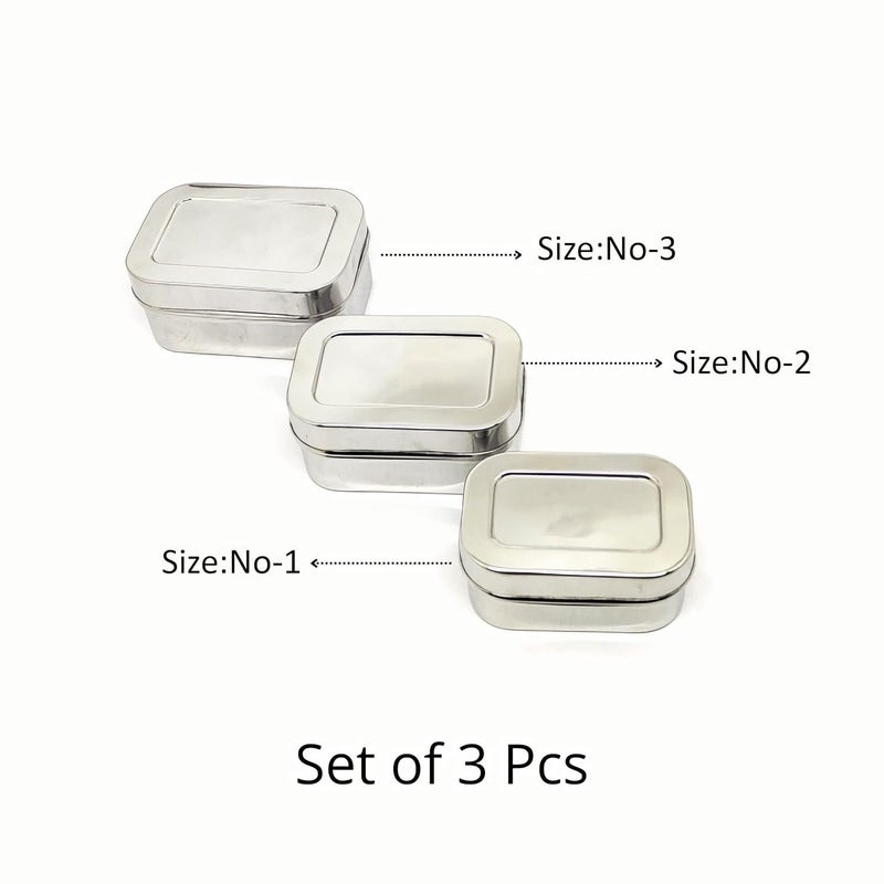 Kissan Stainless Steel Mini Rectangle Storage Box | Containers With Lid Set Of 3 Pcs |150 Ml, 200 Ml & 250 Ml|, Silver - Image 2