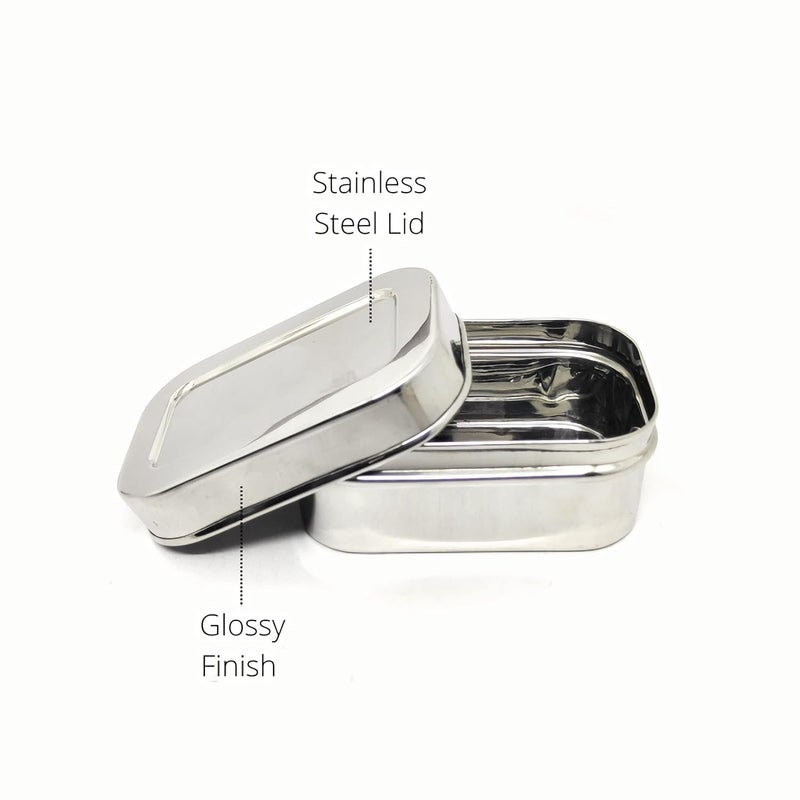 Kissan Stainless Steel Mini Rectangle Storage Box | Containers With Lid Set Of 3 Pcs |150 Ml, 200 Ml & 250 Ml|, Silver - Image 4
