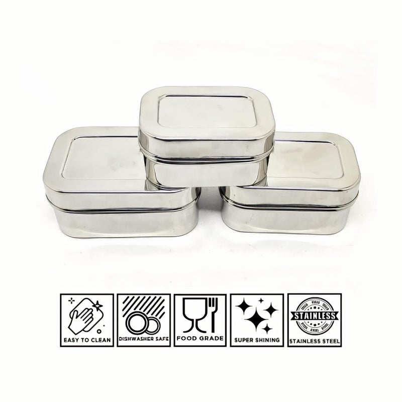 Kissan Stainless Steel Mini Rectangle Storage Box | Containers With Lid Set Of 3 Pcs |150 Ml, 200 Ml & 250 Ml|, Silver - Image 5
