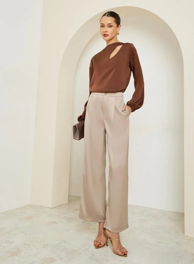 Styli Women Brown Asymmetric Neck Blouse