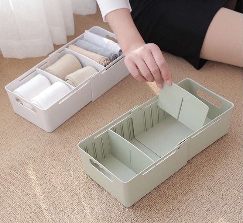 wolpin 1 Pc Retractable Socks Organizer Storage Box Drawer Divider Organizer Closet Storage For Socks Bra, Tie, Undergarments, Inner-Wear, Scarfs - Beige, 32 X 14 X 8 Cms, Plastic, Clothing - Image 5