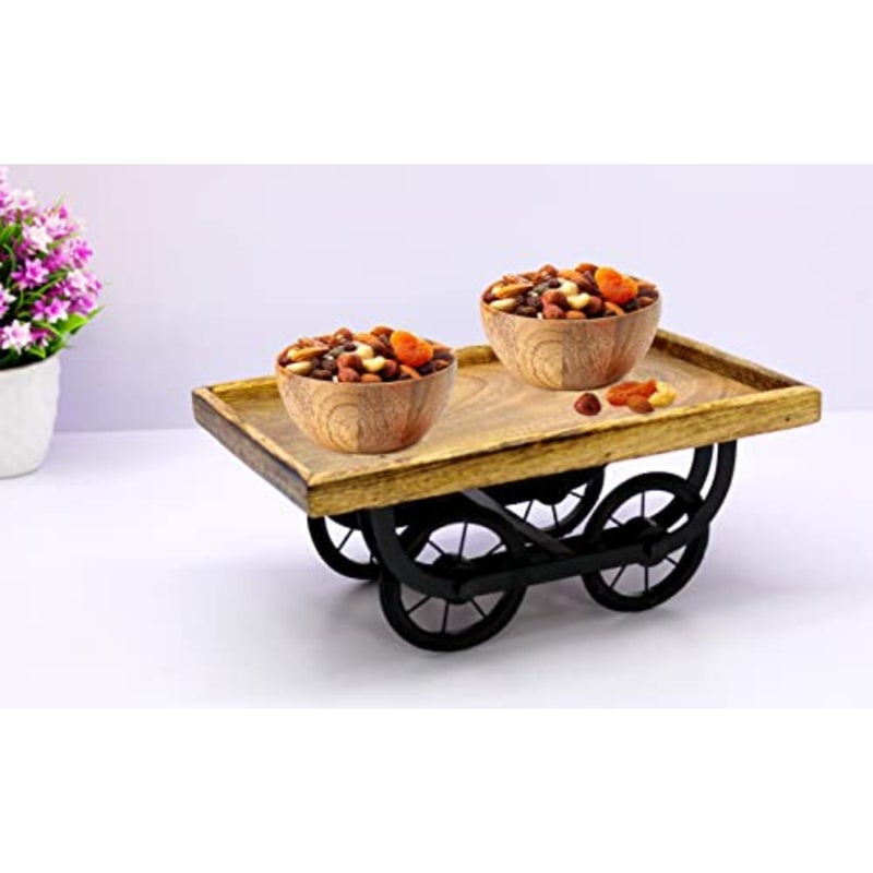 Cart Shaped Serving Platter Tableware Serve-Ware for Home and Kitchen Wood - 11.5" Inches - Brown - Image 2