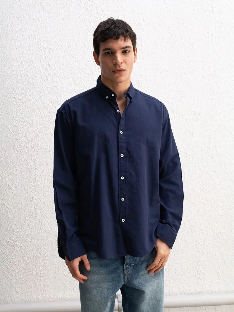 Giesto Navy Blue GIESTO Cotton Oversized Button-Up Shirt for Men | Best Price UAE