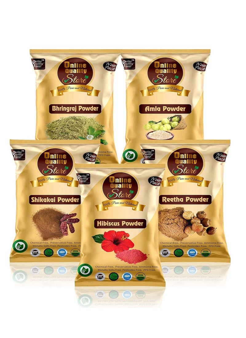 Online Quality Store Online Quality Store Amla Reetha Shikakai Bhringraj and Hibiscus Powder for Hair Pack of 5 50g each Total 250g Pack  - Image 1