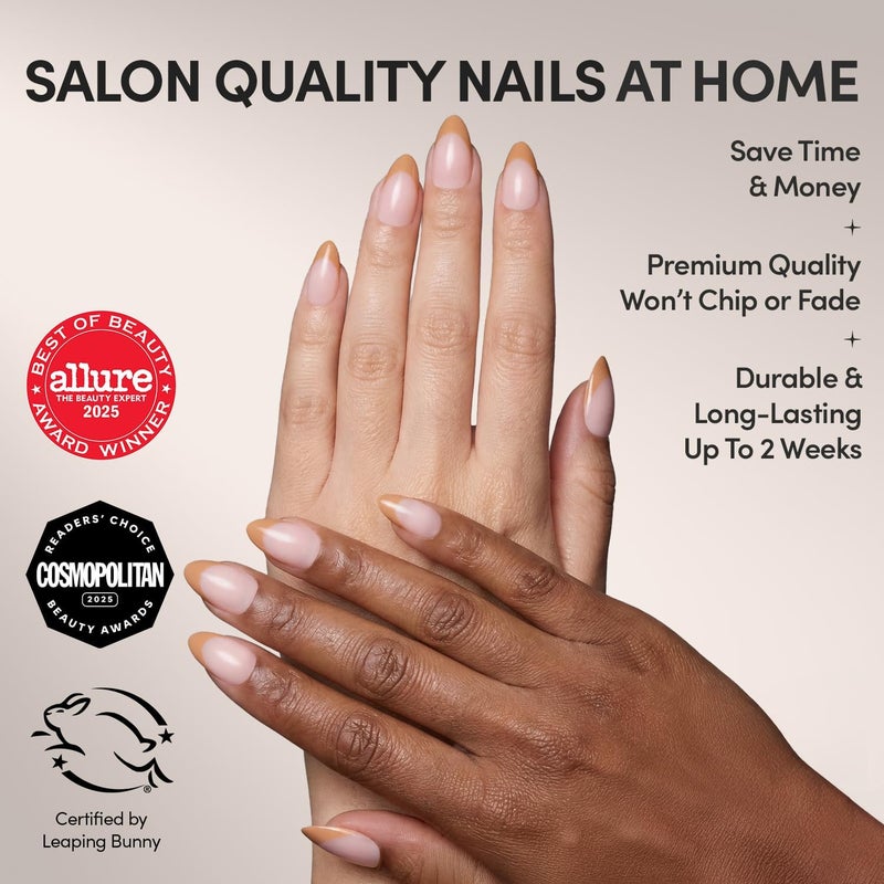 Glamnetic Global assorted color picks Press On Nails - Café Crème | Semi-Transparent Light Brown French Tip Short Almond Fake Nails in a Glossy Finish, Salon Quality | 15 Sizes - 30 Nail Kit Elegant multi-option build - Image 2