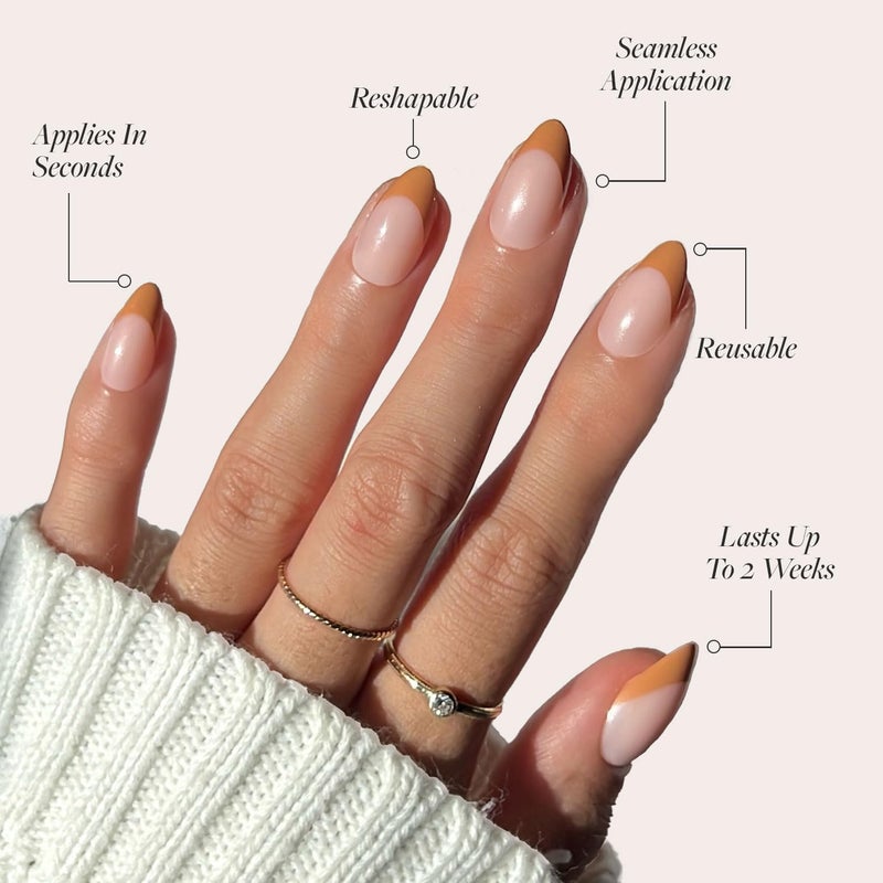 Glamnetic Global assorted color picks Press On Nails - Café Crème | Semi-Transparent Light Brown French Tip Short Almond Fake Nails in a Glossy Finish, Salon Quality | 15 Sizes - 30 Nail Kit Elegant multi-option build - Image 3