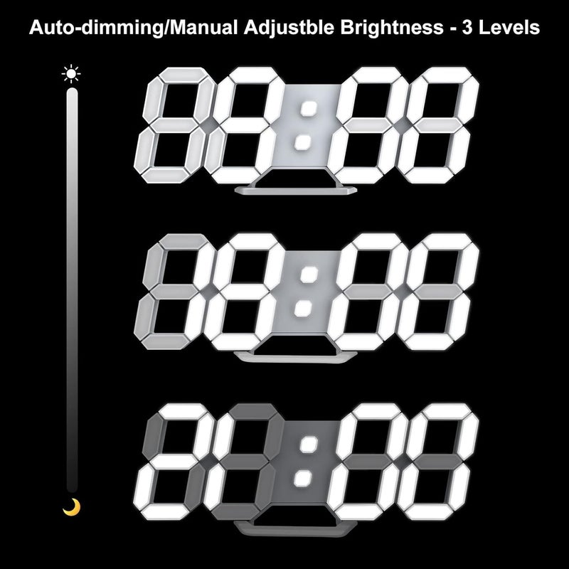 Deeyaple 3D Led Digital Alarm Clock Small Wall Clock Snooze Dimmable Time Memory 12/24 Date Temperature Remote Control Night Light Office Kitchen Living Room Bedroom (9.7 Inch, White) - Image 5