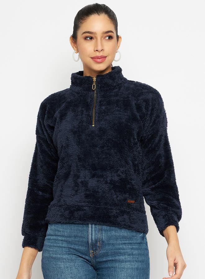 DUKE High Neck Half Zip Fleece Sweatshirt by Styli  - Image 1