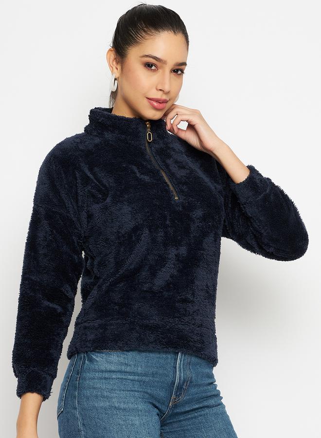 DUKE High Neck Half Zip Fleece Sweatshirt by Styli  - Image 4