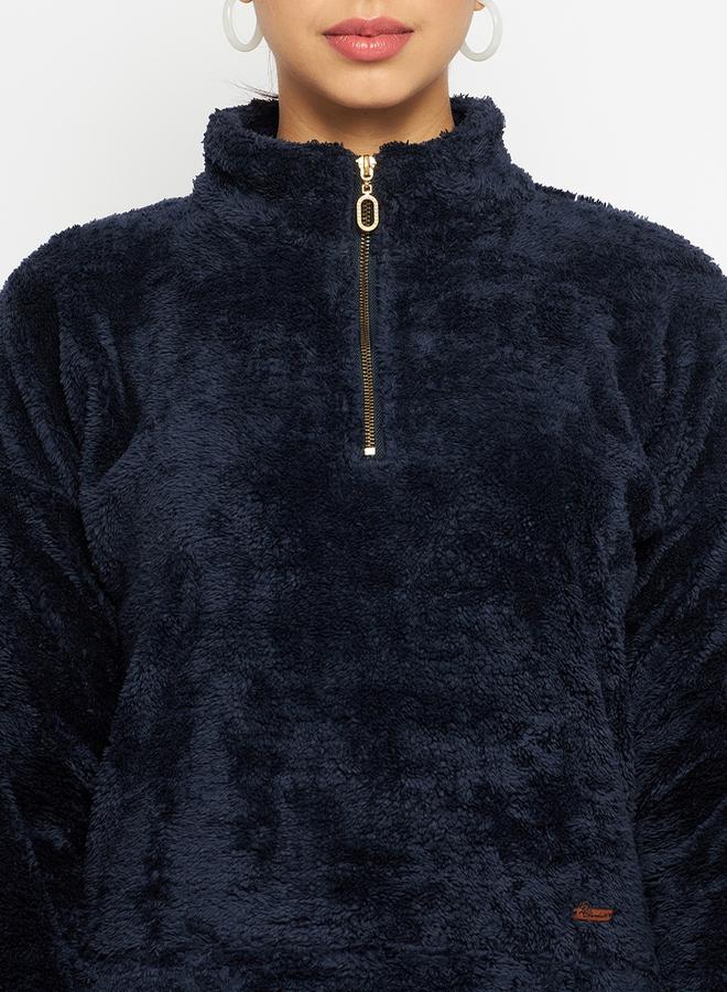 DUKE High Neck Half Zip Fleece Sweatshirt by Styli  - Image 5