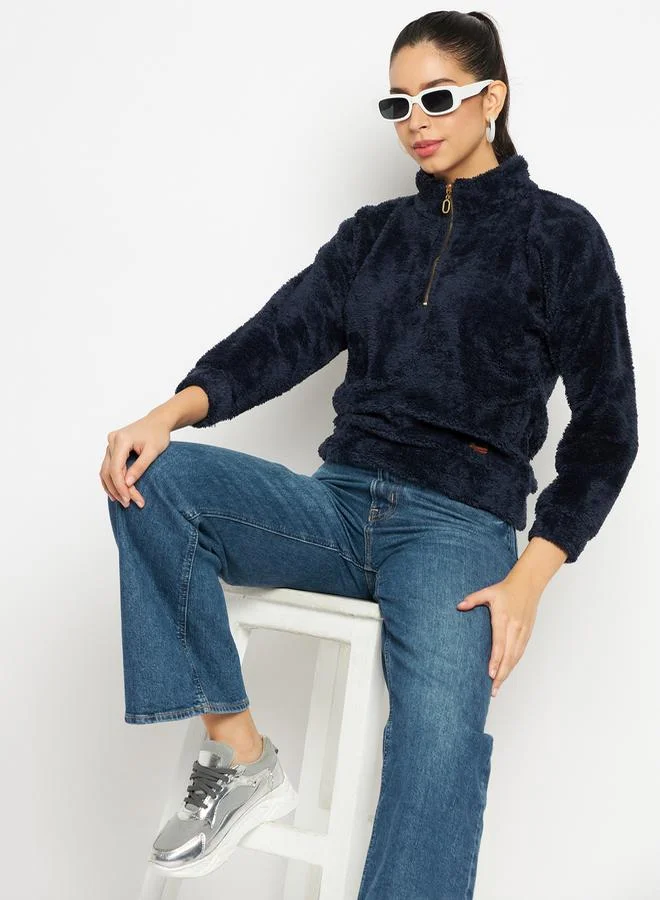 DUKE High Neck Half Zip Fleece Sweatshirt by Styli