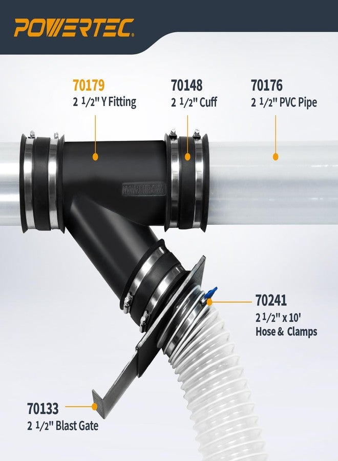 باورتيك وصلة POWERTEC Y مقاس 2-1/2 بوصة لخرطوم مقاس 2 1/2 بوصة، وصلات موصل خرطوم مقاس 2 1/2 بوصة لنظام جمع الغبار، عبوة واحدة (70179V) - Image 4