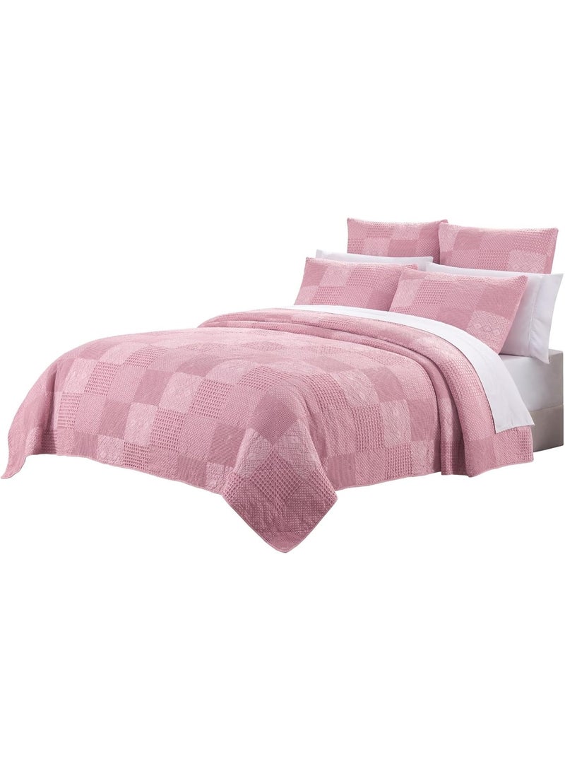 السرعوف الذهبية طقم لحاف جولد مانتيس القطني المغسول بالحجر - غطاء سرير ناعم للغاية مصنوع من القطن بنسبة 100% بملمس عتيق - لحاف خفيف الوزن وجيد التهوية مناسب لجميع المواسم - متوفر بمقاسات كوين (وردي مرجاني، كوين) - Image 1