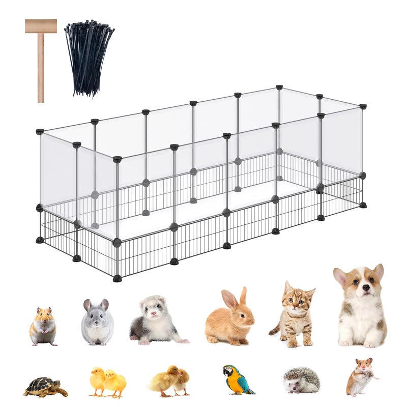 DINMO Rabbit Playpen, Guinea Pig Cages, Hamster Cages, Iron Net Bottom Design for Small Animal, Bunny, Ferret, Hedgehog, DIY, Expanded, Portable, Exercise Fence, 61.4 x 25.4 x 22.3 Inches - Image 1
