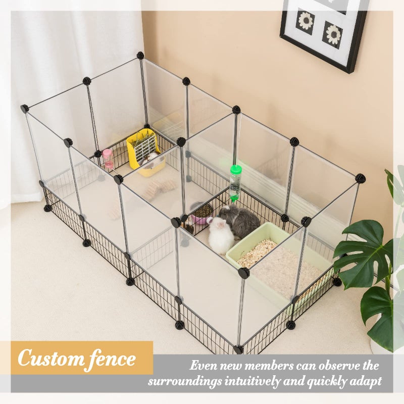 DINMO Rabbit Playpen, Guinea Pig Cages, Hamster Cages, Iron Net Bottom Design for Small Animal, Bunny, Ferret, Hedgehog, DIY, Expanded, Portable, Exercise Fence, 61.4 x 25.4 x 22.3 Inches - Image 3