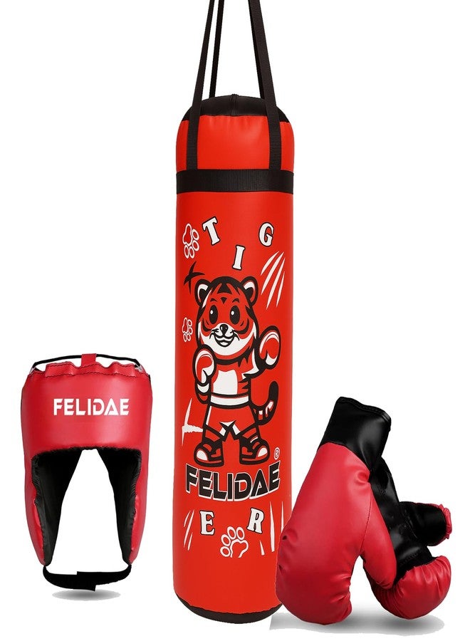 FELIDAE Kids Set for Age (7-13 Years) Pack of 4 Boxing Kit | Punching Bag for Karate | Bounce-Back Martial Arts Bag for Boys & Girls to Build Skills Boxing Kids Set (Red Black) - Image 1