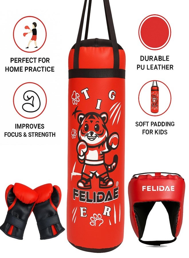FELIDAE Kids Set for Age (7-13 Years) Pack of 4 Boxing Kit | Punching Bag for Karate | Bounce-Back Martial Arts Bag for Boys & Girls to Build Skills Boxing Kids Set (Red Black) - Image 2