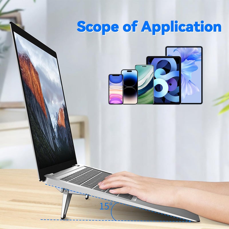 Adjustable Foldable Metal Laptop Cooling Stand Portable Computer Rack Silver Black - Image 4