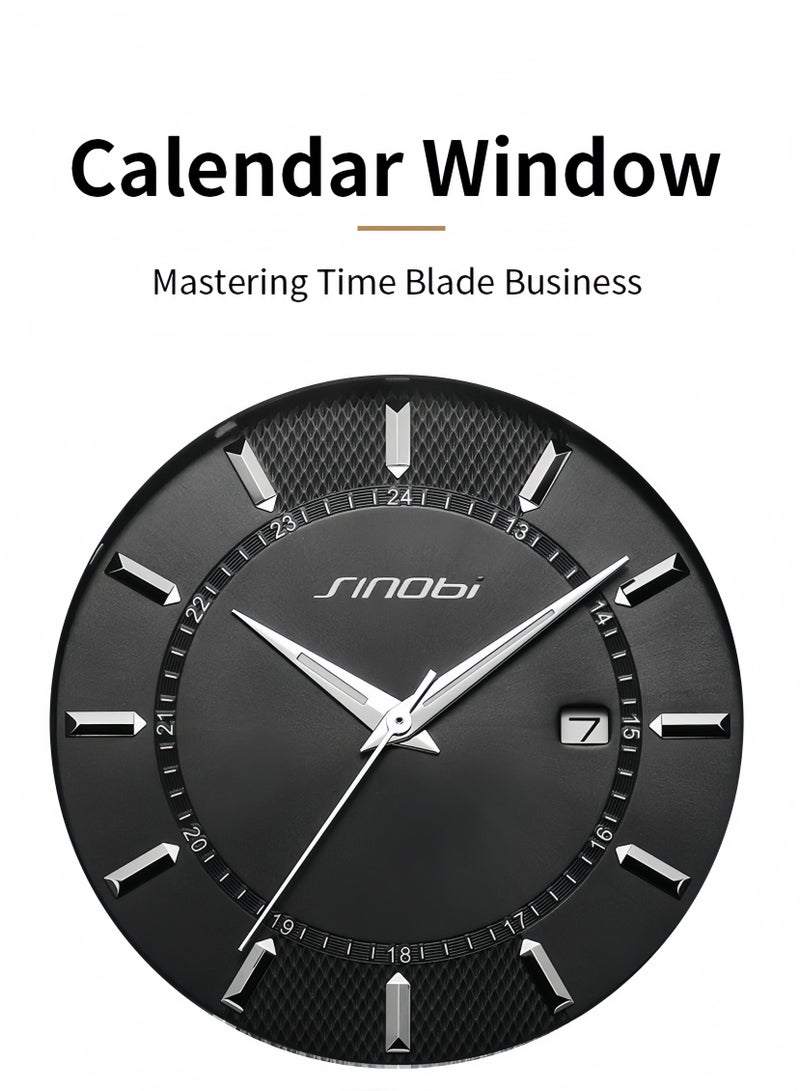 سينوبي ساعات رجالية من الستانلس ستيل - ساعة كوارتز مقاومة للماء للرجال بحزام فضي كلاسيكي وقرص أسود، ساعة عمل للمكتب - Image 5