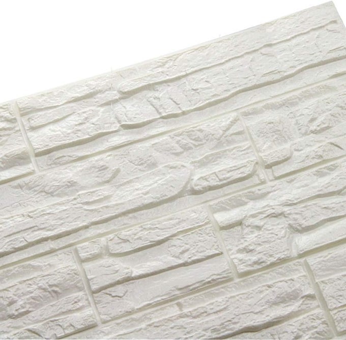 3D BRICK TEXTURED PATTERN WALL PANELS WALLPAPER SELFADHESIVE PE FOAM WATERPROOF MODERN STYLE FOR LIVING ROOM BEDROOM KITCHEN WALL COVERING BACKGROUND DECORATION 2PCS WHITE