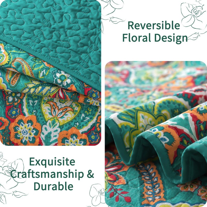 VAPUTAR Cotton King Quilt Bedding Set - 3 Pieces Quilt King Size with Floral Pattern, Soft Lightweight Quilted King Size Bedspread (98*106 inch), Reversible Bedspread Coverlet Suitable for All Season - Image 4