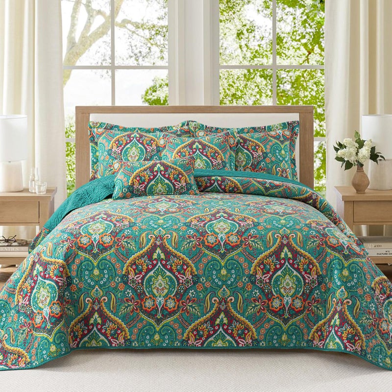 VAPUTAR Cotton King Quilt Bedding Set - 3 Pieces Quilt King Size with Floral Pattern, Soft Lightweight Quilted King Size Bedspread (98*106 inch), Reversible Bedspread Coverlet Suitable for All Season - Image 1
