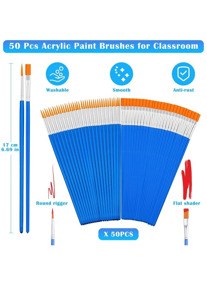 انزيوس مجموعة فرش الرسم من Anezus، 50 فرشاة رسم أكريليك مستديرة ذات رأس مسطح للأطفال في الفصول الدراسية، ألوان مائية أكريليك، قماش، رسم على الوجه، لمسات نهائية - Image 4