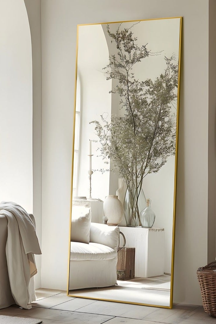 POWER Arched Full Length Mirror 165cm-50cm, Floor Mirror, Unique Vertical Mirror, Metal Frame Mirror for Living Room, Bedroom, Entryway and Bathroom (Gold)  - Image 1
