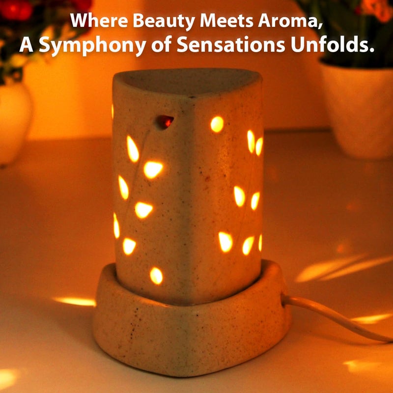 Giftcasa GiftCasa Electric Aroma Diffuser Handcrafted Ceramic Trigon Aroma Oil Burner for Home Office Fragrance ColourBlack with Electric Bulb 10 ml Fragrance Oil French Lavender  - Image 3