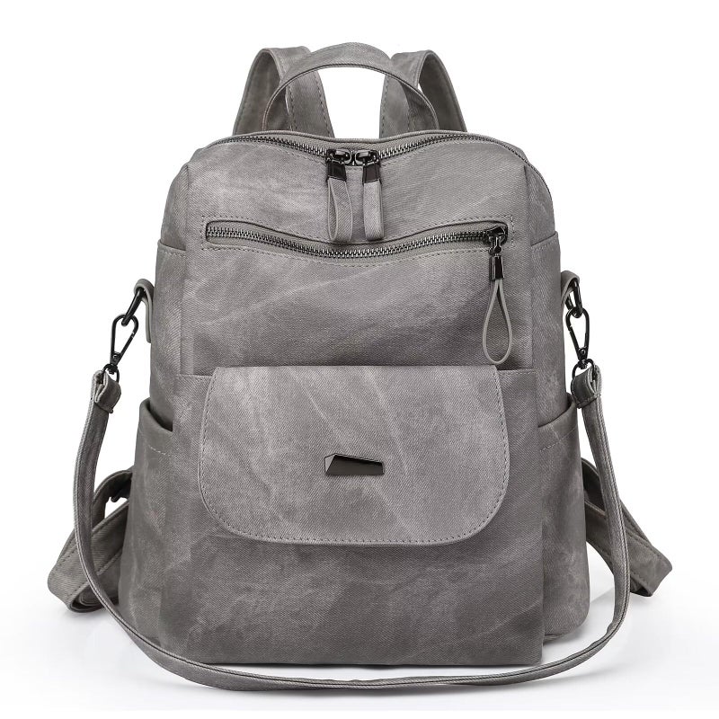 WYFJNX PU Leather Backpack Purse for Women Fashion Multipurpose Design Handbag Ladies Shoulder Bags Travel Backpack Grey - Image 1