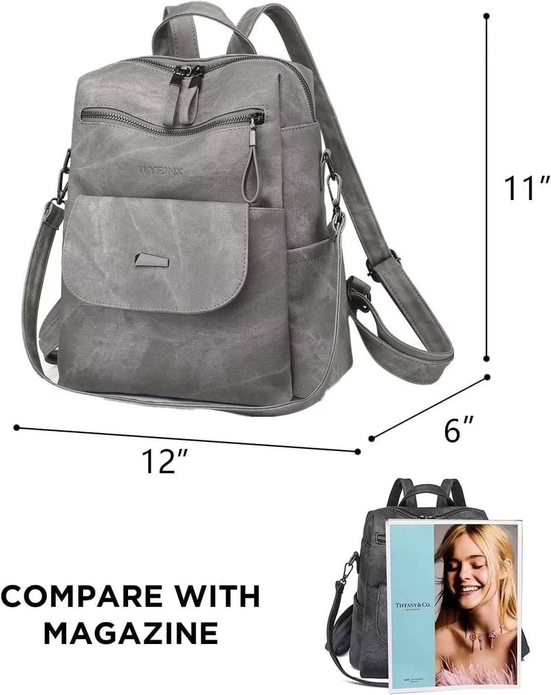 WYFJNX PU Leather Backpack Purse for Women Fashion Multipurpose Design Handbag Ladies Shoulder Bags Travel Backpack Grey - Image 2
